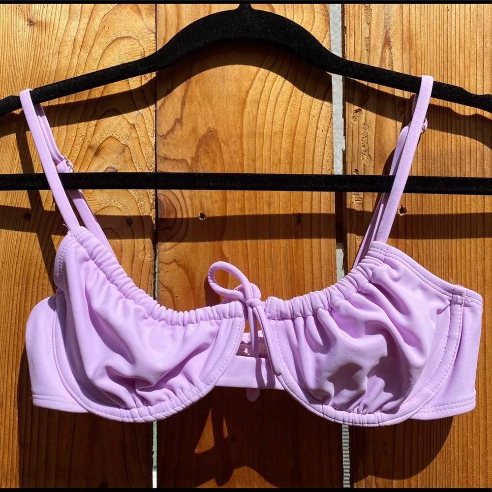 Lavender Tie Front Bustier Bikini Top